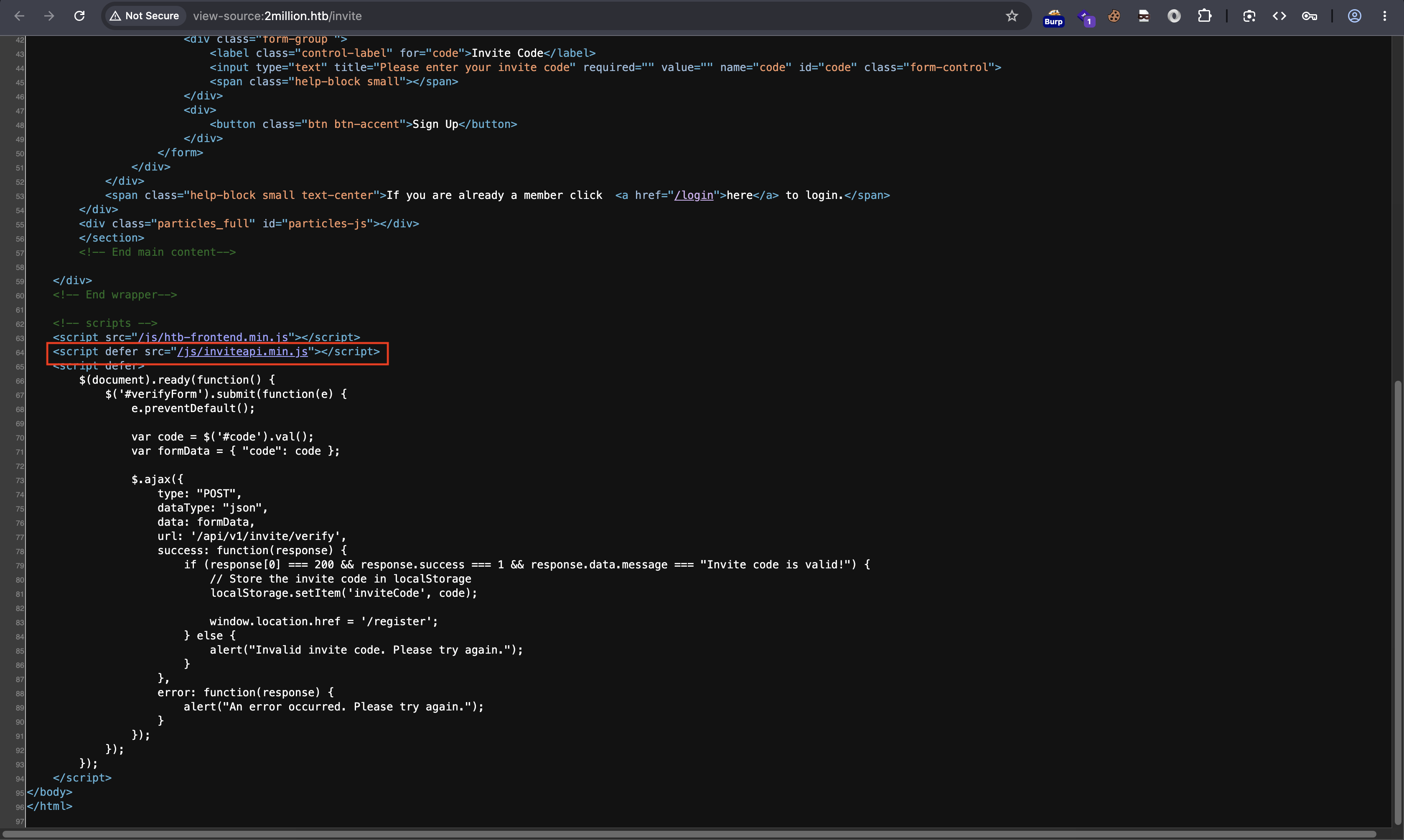 Invite page source loading inviteapi.min.js