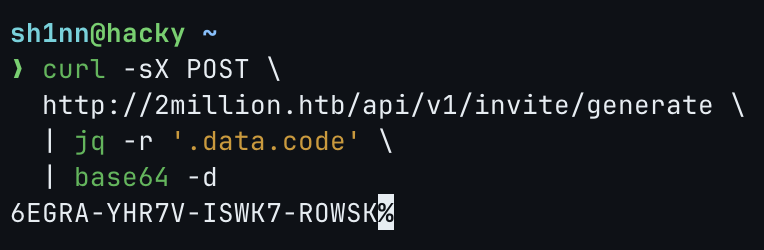 Generated and decoded invite code